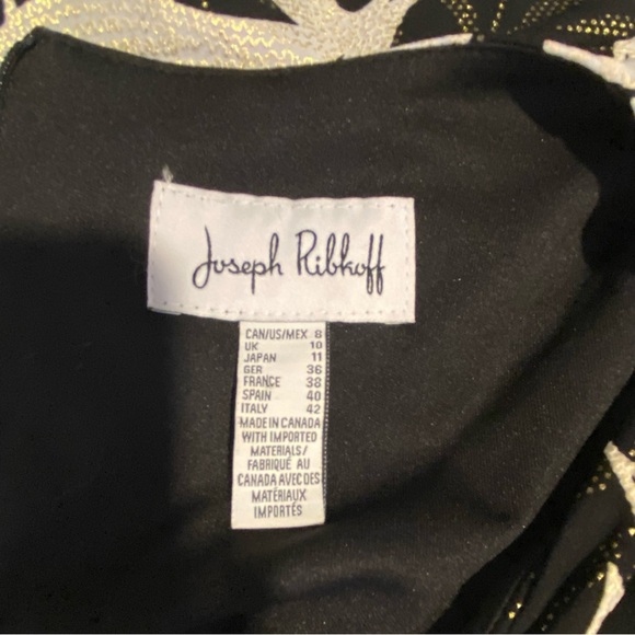 JOSEPH RIBKOFF Black White Floral Metallic Gold Dress Cowl Neck Cocktail Size 8 - Picture 9 of 9